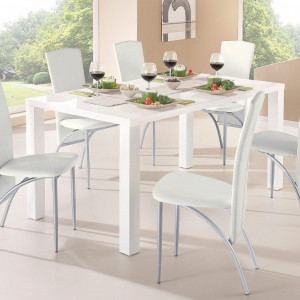 Set de 2 scaune tapitate Nicole piele sintetica/aluminiu, alb, 45 x 53 x 96 cm - Img 5