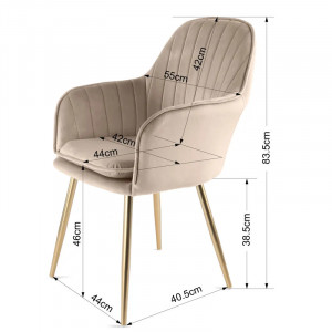Set de 2 scaune tapitate Taraji, catifea/metal/lemn, taupe/auriu, 83,5 x 55 x 40,5 cmSet de 2 scaune tapitate Taraji, catifea/metal/lemn, taupe/auriu, 83,5 x 55 x 40,5 cm