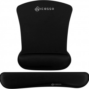 Set de 2 suporturi  mouse/tastatura pentru incheietura mainii iCasso, spuma de memorie, negru, 25 x 20 x 2.5 cm /  44 x 8 x 2.5 cm