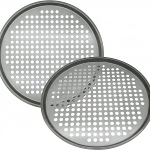 Set de 2 tavi cu gauri pentru pizza Maxi Nature, aluminiu, negru, rotund, 33,02 x 2,54  cm
