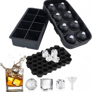 Set de 2 tavi pentru cuburi de gheata Hoqque, negru, silicon, 23,5 x 12,5 cm/ 11,9 x 19,3 cm - Img 1