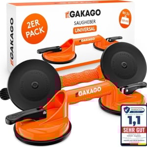 Set de 2 ventuze pentru placi Gakago, plastic/aluminiu/cauciuc, portocaliu/negru, 32,5 x 12 cm