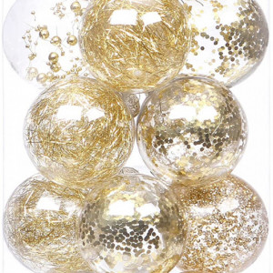 Set de 20 globuri de Craciun Sea Team, plastic, transparent/auriu, 8 cm