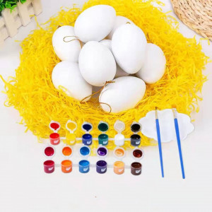 Set de 20 oua pentru Paste, cu acuarele si pensoane, plastic, multicolor, 5 x 7 cm - Img 1