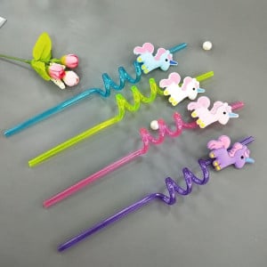 Set de 20 paie cu unicorni pentru bauturi TaoQi, PVC, multicolor, 26,4 cm