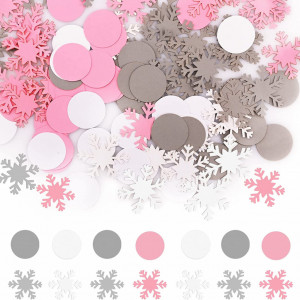 Set de 200 decoratiuni confetti de Craciun Gukasxi, hartie, roz/alb/gri, 3-4 cm