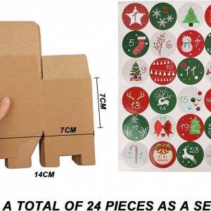 Set de 24 cutii si 24 stickere pentru calendarul de advent Yisscen, hartie/PVC, multicolor, 14 x 7 x 7 cm - Img 6