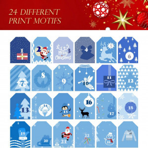 Set de 24 pungi pentru calendar de advent Motase, satin, albastru, 13 x 21,5 cm
