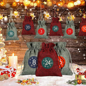 Set de 24 saculeti si 56 autocolante pentru calendarul de advent Tenwo, in/PVC, multicolor, 9 x 13 cm - Img 7