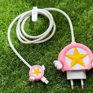 Set de 3 accesorii de protectie a cablului de incarcare Enzuis, PVC, roz/alb/galben