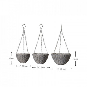 Set de 3 cosuri suspendate pentru ghivece Minna, metal/plastic, gri/argintiu, 20/22/28 cm - Img 2