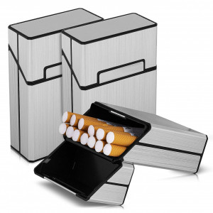 Set de 3 cutii pentru tigarete cu oglinda integrata Dooidi, plastic, argintiu, 9 x 6 x 3 cm - Img 1