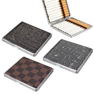 Set de 3 huse pentru tigari Shengruili, otel inoxidabil/piele PU, multicolor, 9,5 x 9,7 x 1,8 cm