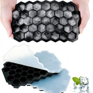Set de 3 matrite de gheata cu capac AcrossSea, hexagonal, silicon, negru, 13 x 21 cm - Img 7