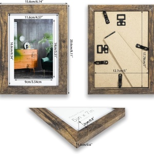 Set de 3 rame foto Lokcasa, MDF/sticla, maro inchis, 15,6 x 20,6 x 1,5 cm