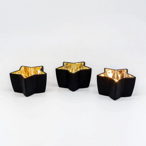 Set de 3 suporturi pentru lumanari stele Flanacom, sticla, auriu/argintiu/bronz, 7,5 x 7,5 x 4