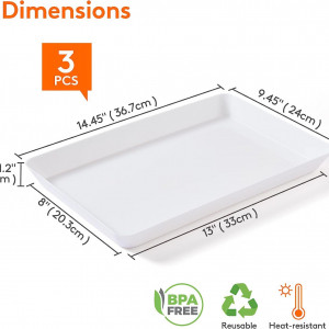 Set de 3 tavi de servire, plastic, alb, 36,7 x 24 x 3 cm