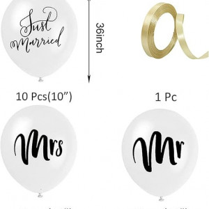 Set de 30 baloane Mr & Mrs, latex, alb/negru