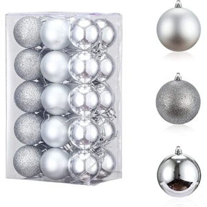 Set de 30 de globuri de Craciun LessMo, plastic, argintiu 6 cm