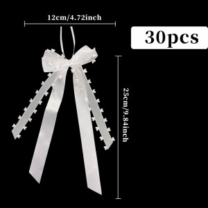 Set de 30 fundite cu arc pentru decor Mecctuck, tul/panglica, alb, 25 x 12 cm - Img 7