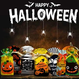 Set de 35 pungi pentru dulciuri de Halloween YIXIPAZH, plastic, multicolor, 23 x 15 cm 