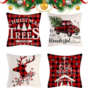 Set de 4 fete de perna pentru Craciun QETRABONE, multicolor, bumbac, 45 x 45 cm - Img 8