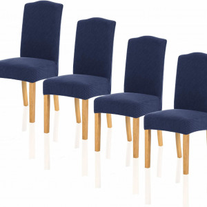 Set de 4 huse de scaun TIANSHU, poliester/spandex, albastru inchis - Img 1