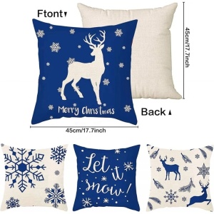 Set de 4 huse pentru perna LAPONO, tesatura, alb/albastru, 45 x 45 cm - Img 4