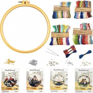 Set de 4 kituri de broderie pentru incepatori HAND U JOURNEY, plastic/textil/metal, multicolor, 20 cm 