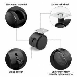 Set de 4 roti pivotante pentru mobilier de interior 	QINGHEC, plastic/metal, negru, 40 mm