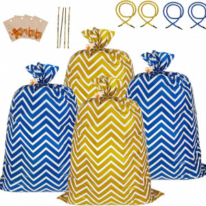 Set de 4 saci cu etichete si snur pentru Craciun Advantez, polietilena/hartie, alb/galben/albastru, 142,2 x 91,4 cm