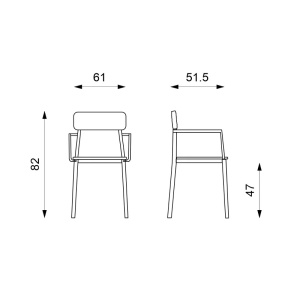 Set de 4 scaune Emmert, lemn masiv/metal, negru, 82 x 61 x 51,5 cm