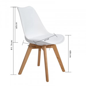Set de 4 scaune tapitate Jazmin, lemn masiv/polipropilena/piele PU, alb/natur, 42,5 x 47 x 81,5 cm