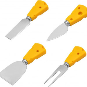 Set de 4 spatule pentru branza SVUPUE, otel inoxidabil, argintiu/galben, 12 x 3,5 cm - Img 1