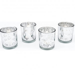 Set de 4 suporturi pentru lumanari Flanacom, sticla, argintiu, 7 x 8 cm - Img 5