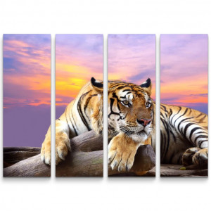 Set de 4 tablouri pe panza Tigru, 90 cm x 30 cm - Img 1
