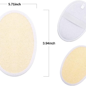 Set de 4 tampoane pentru exfoliere Qinuseaks, luffa, alb/bej, 14 x 10 cm