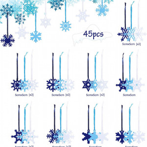 Set de 45 ornamente pentru brad Naler, pasla, alb/albastru, 5 x 5 cm - Img 3