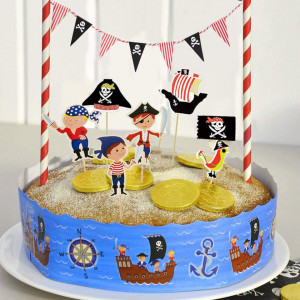 Set de 45 piese pentru decorare tort/prajituri JAHEMU, tematica pirati, multicolor - Img 7
