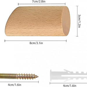 Set de 5 carlige pentru perete YXHZVON, lemn, natural, 8 x 7 x 3 cm