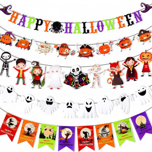 Set de 5 decoratiuni pentru Halloween Qpout, carton, multicolor