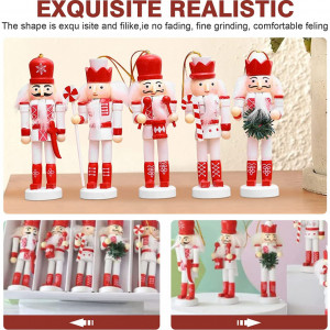 Set de 5 figurine pentru Craciun LIROPAU, lemn, alb/rosu, 12 cm - Img 8