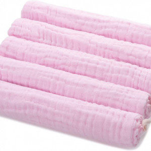 Set de 5 prosoape de fata pentru bebelusi Minimoto, bumbac, roz, 50 x 28 cm - Img 2