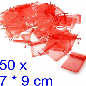 Set de 50 saculeti JZK, organza, rosu, 7 x 9 cm - Img 2