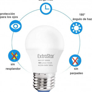 Set de 6 becuri ExtraStar, LED, metal/plastic, alb/argintiu, 8 x 4,5 cm, 6W - Img 3