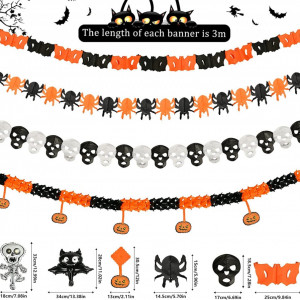 Set de 6 decoratiuni de Halloween KATELUO, hartie/folie, alb/negru/portocaliu - Img 4