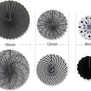 Set de 6 decoratiuni pentru petrecere ApisNest, hartie, negru/alb 20,3/30,4/40,6 cm