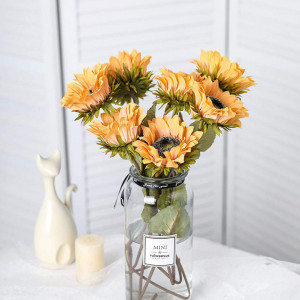 Set de 6 flori artificiale Tifuly, metal/plastic/matase, portocaliu/verde, 44 cm - Img 5