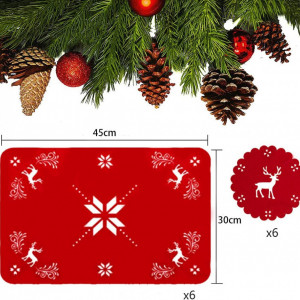 Set de 6 naproane cu 6 coastere de Craciun Anyingkai, pasla, rosu/alb, 45 x 30 cm / - Img 7