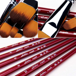 Set de 6 pensule pentru pictura Fuumuui, lemn/nailon, rosu, 15 cm - Img 5